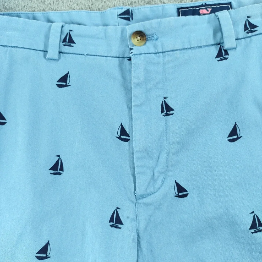 Vineyard Vines Breaker Shorts Mens 36 Light Blue 9 Inch Sailboat Chino Nautical